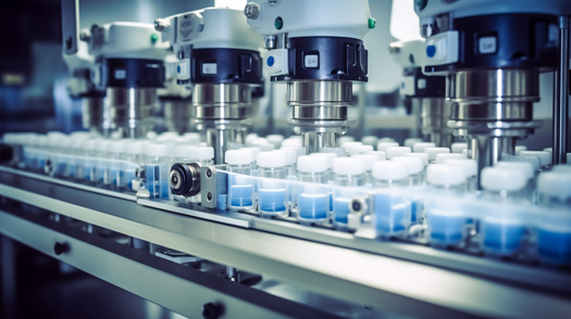 Komplexe Maschine in einer pharmazeutischen Produktionsanlage zur Herstellung von Medikamenten 